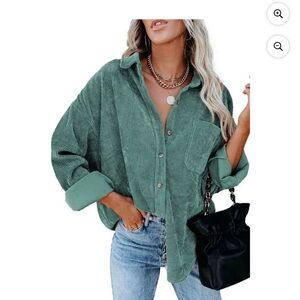 Green Corduroy Button-Up Shirt